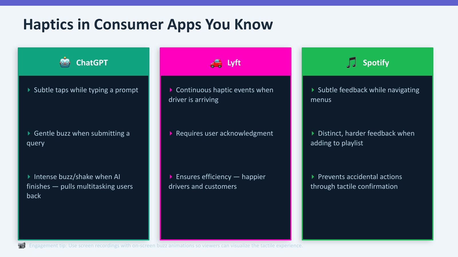 Examples of haptic experiences in familiar consumer applications