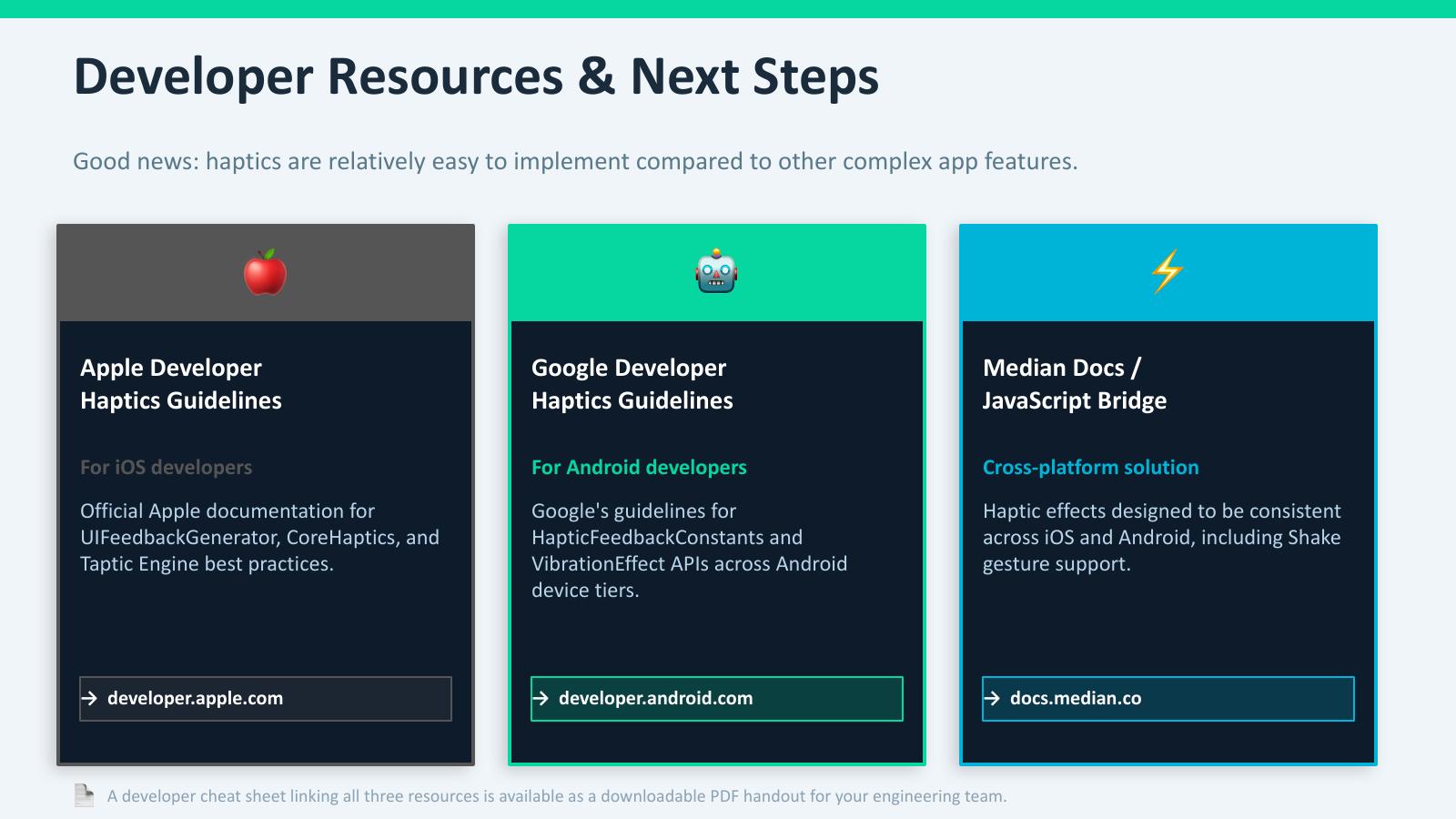 Developer resources for Apple, Android, and Median haptics implementation
